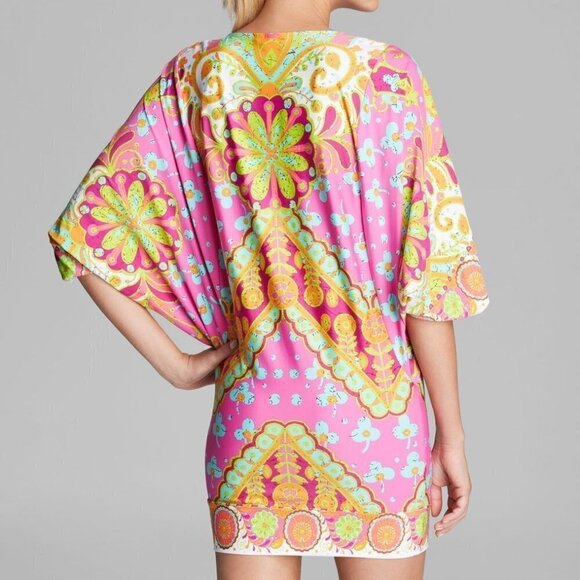 Trina Turk Woodblock Floral Pink Swim Cover Up, sz Small - Picture 3 of 9